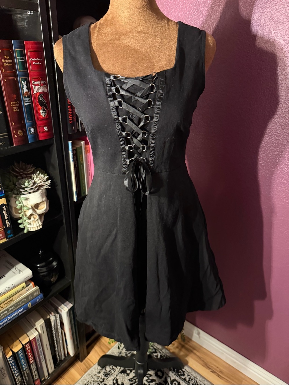 Dangerfield Black Lace-Up Front Mini Dress